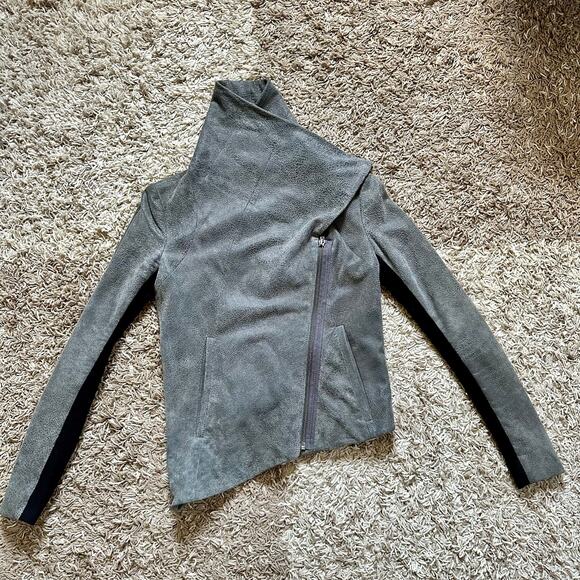 Helmut Lang Gray Lamb Leather Biker Moto Jacket Asymmetrical Women’s Size XS-S - Picture 3 of 15